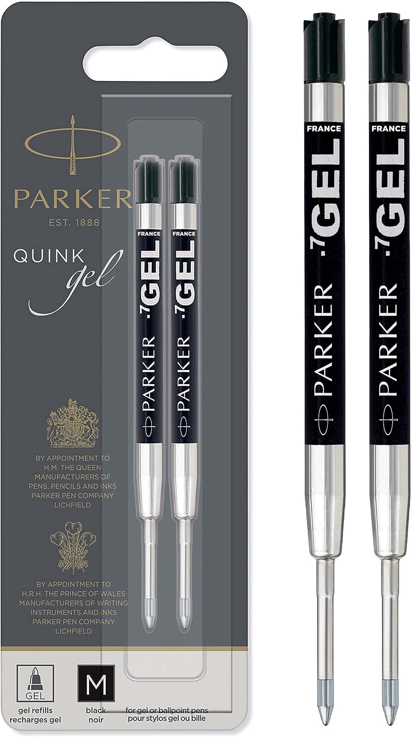Parker Gel Pen Refills Medium Tip (0.7mm) Black QUINK Ink 2 Count