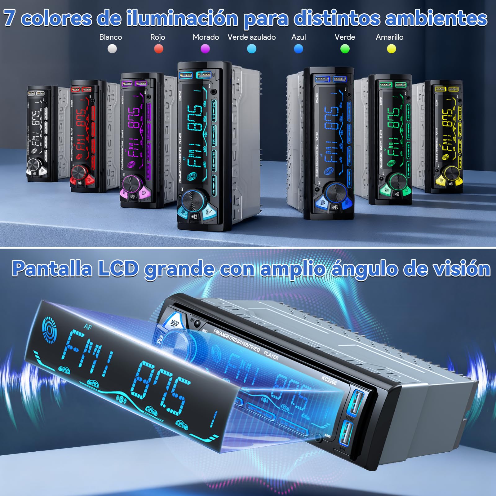 Radio Coche Bluetooth Extraible, Wistrue RDS Autoradio Bluetooth 5.0,FM/Am 1DIN Autoradio Stéreo Soporta MP3/2USB Carga rápida/AUX/SD Compatible con Android y iOS