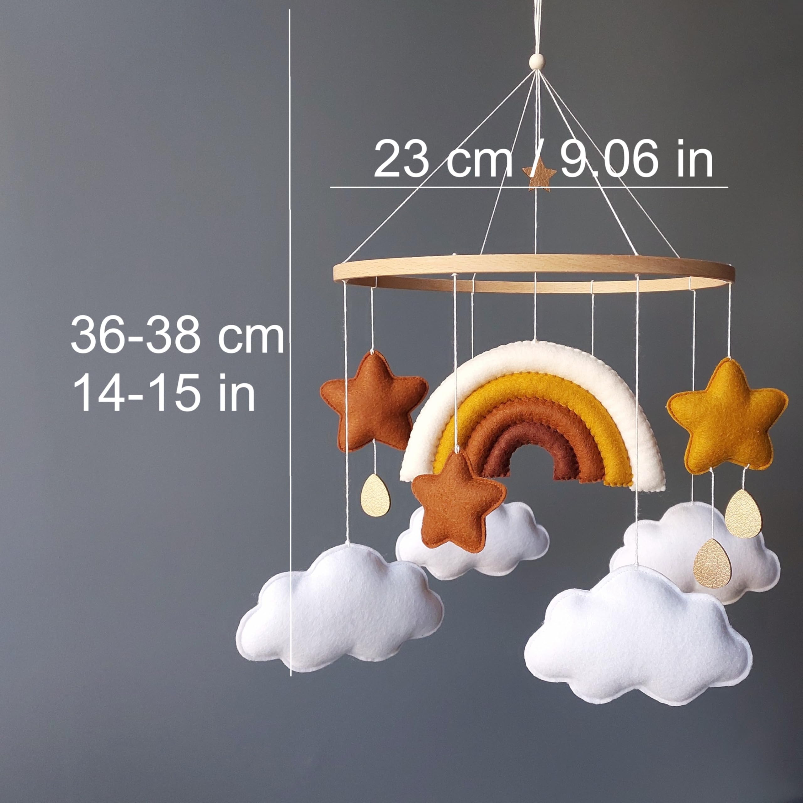 Regenbogen Baby Mobile – Neutrales Boho Mobile mit Sternen & Wolken in Beige und Braun – Handgemachtes Filz-Mobile fürs Babyzimmer – Wunderschönes Geschenk zur Geburt