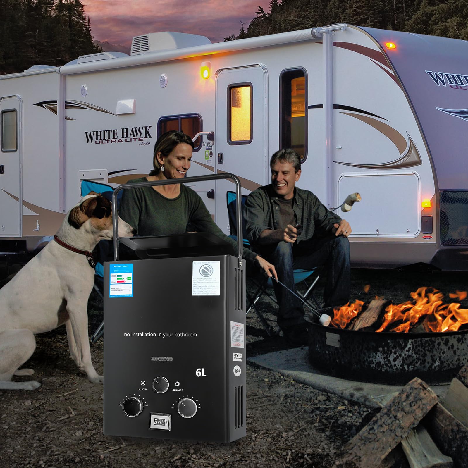 Gas Durchlauferhitzer, 16KW LPG Propangas Durchlauferhitzer, 6L Tragbarkeit Gasdurchlauferhitzer, Heißwasserbereiter Boiler Tankless Instant Boiler, für Camping, Caravaning und Haushalt (mit Henkel)