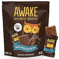 Vista 10 de AWAKE - Bocaditos de chocolate con cafeína - Chocolate con leche y caramelo, 50 bocaditos - 50mg de cafeína - Bocaditos energéticos envueltos