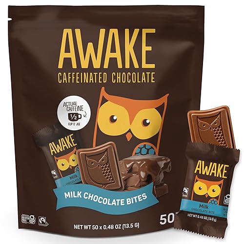 Miniatura 10 de AWAKE - Bocadillos de chocolate con cafeína - Alternativa al café - Bocadillos bajos en calorías - Barras energéticas de tamaño bocado - 50 mg de