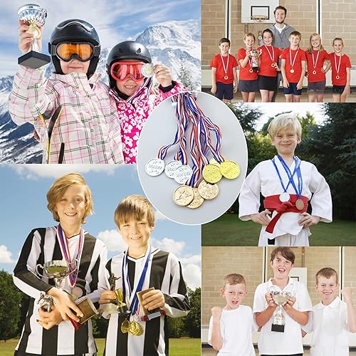Miniatura 7 de 90 piezas, medallas de plástico para niños, medallas de oro, plata y bronce para decoraciones de fiestas, premios de concursos y scrabble