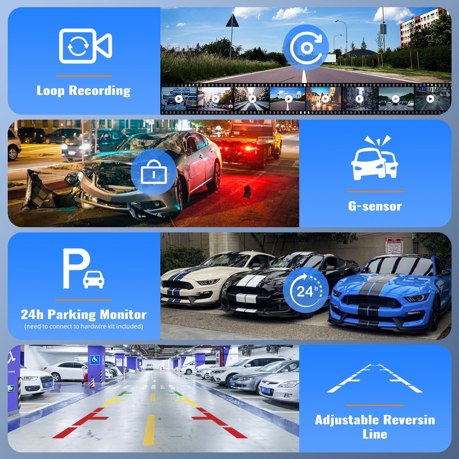 CAMECHO Rétroviseur Dash Cam 11.26" avec Apple CarPlay Android Auto et caméra de recul sans Fil, Smart Screen Mirror pour Voitures Et amions avec Vision Nocturne Carte 64G