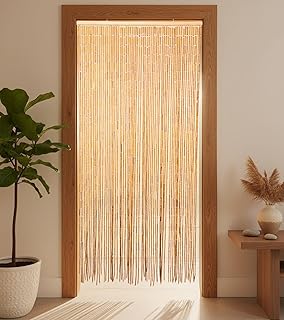 Boho Bamboo Wood Beaded Curtain for Doorways – Natural Beaded Door Hangi...