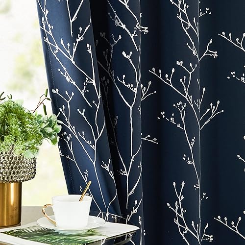 Vangao Cortinas de oscurecimiento de habitación para sala de estar, estampado de enrejado plateado, aislamiento térmico, ojales en la parte