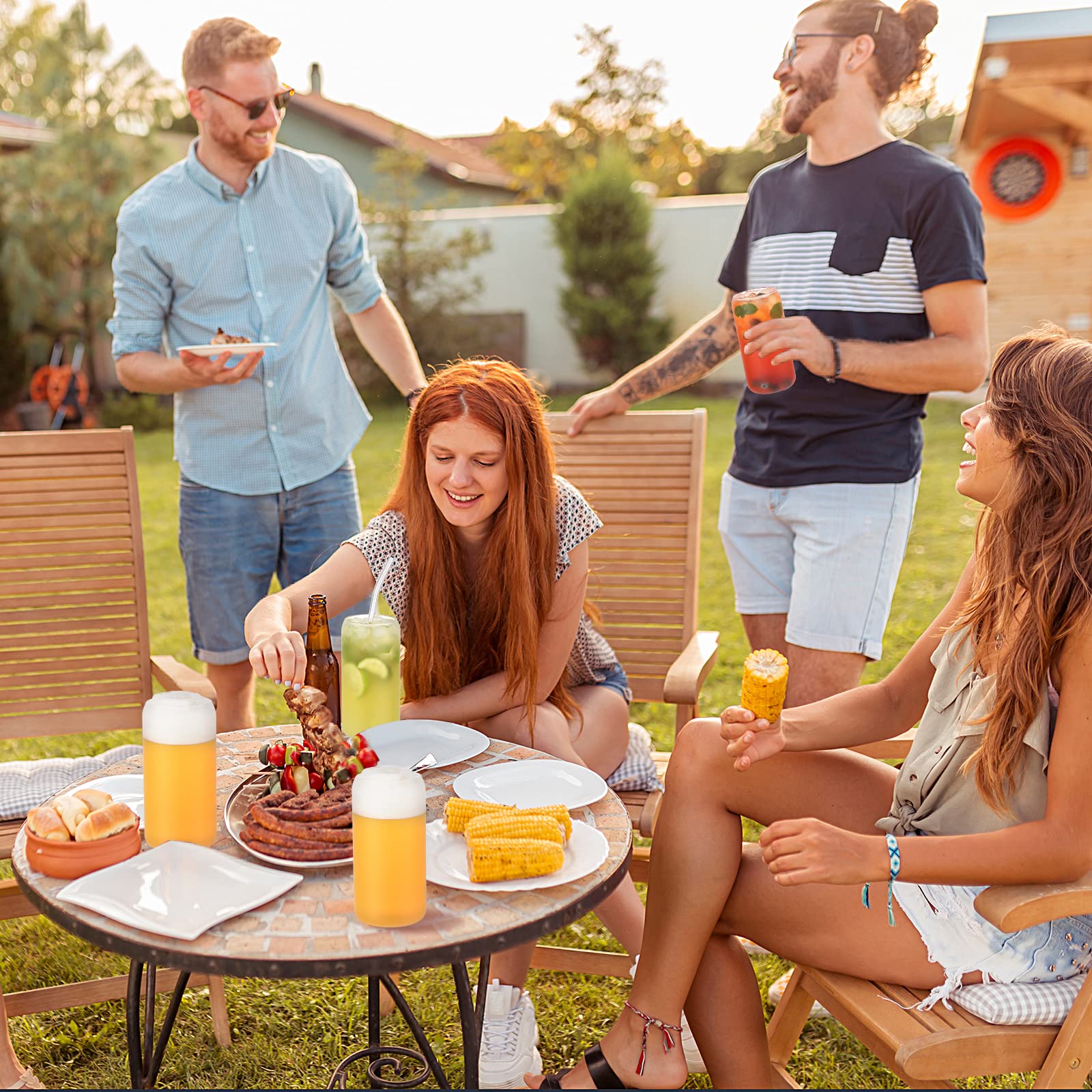 Moretoes 8 Pack 16oz Sublimation Glass with Bamboo Lids and Glass Straw, Reusable Drinking Glasses Cups for Home Travel Office Coffee Tea Boba Juice Ice-cream