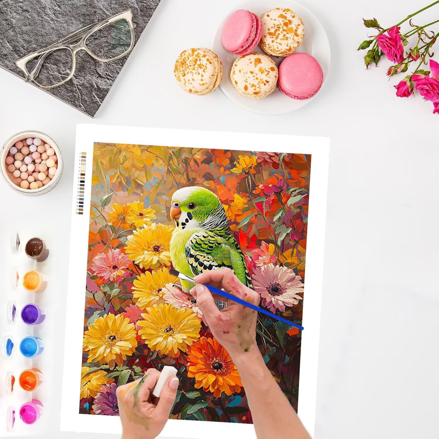 Vögel mit Blumen Malen Nach Zahlen Erwachsene Anfänger, 80x100cm c-706 | Handgemalt Ölgemälde Kit für Mädchen Jungen ab 7 8 9 Jahre, Rahmenlos, für die Wanddekoration zu Hause, DIY Acrylmalerei