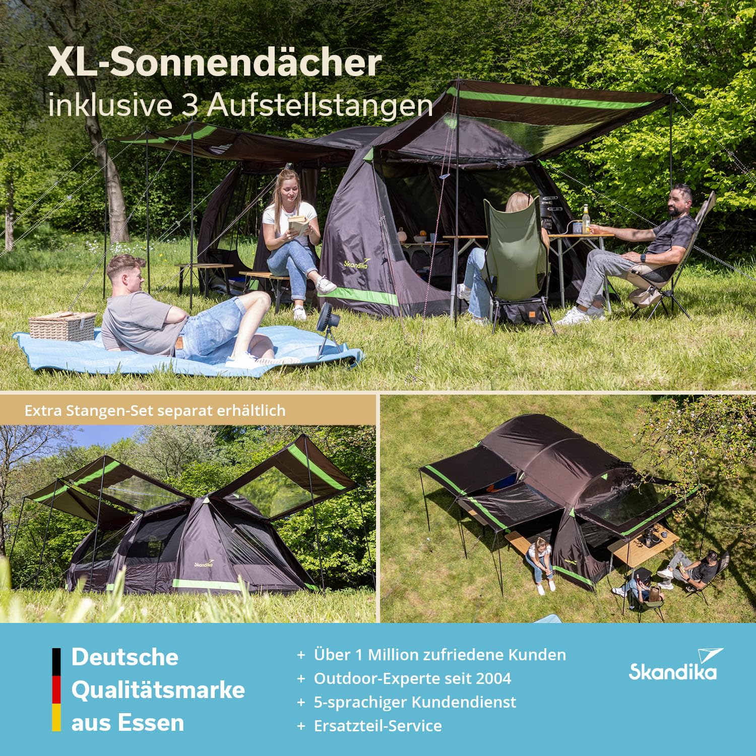 Skandika Tenda a tunnel Solheim, per 4/6 persone, pavimento della tenda cucito, colonna d'acqua 3000 mm, UPF 50+, con zanzariera e tettuccio parasole, tende, tenda familiare