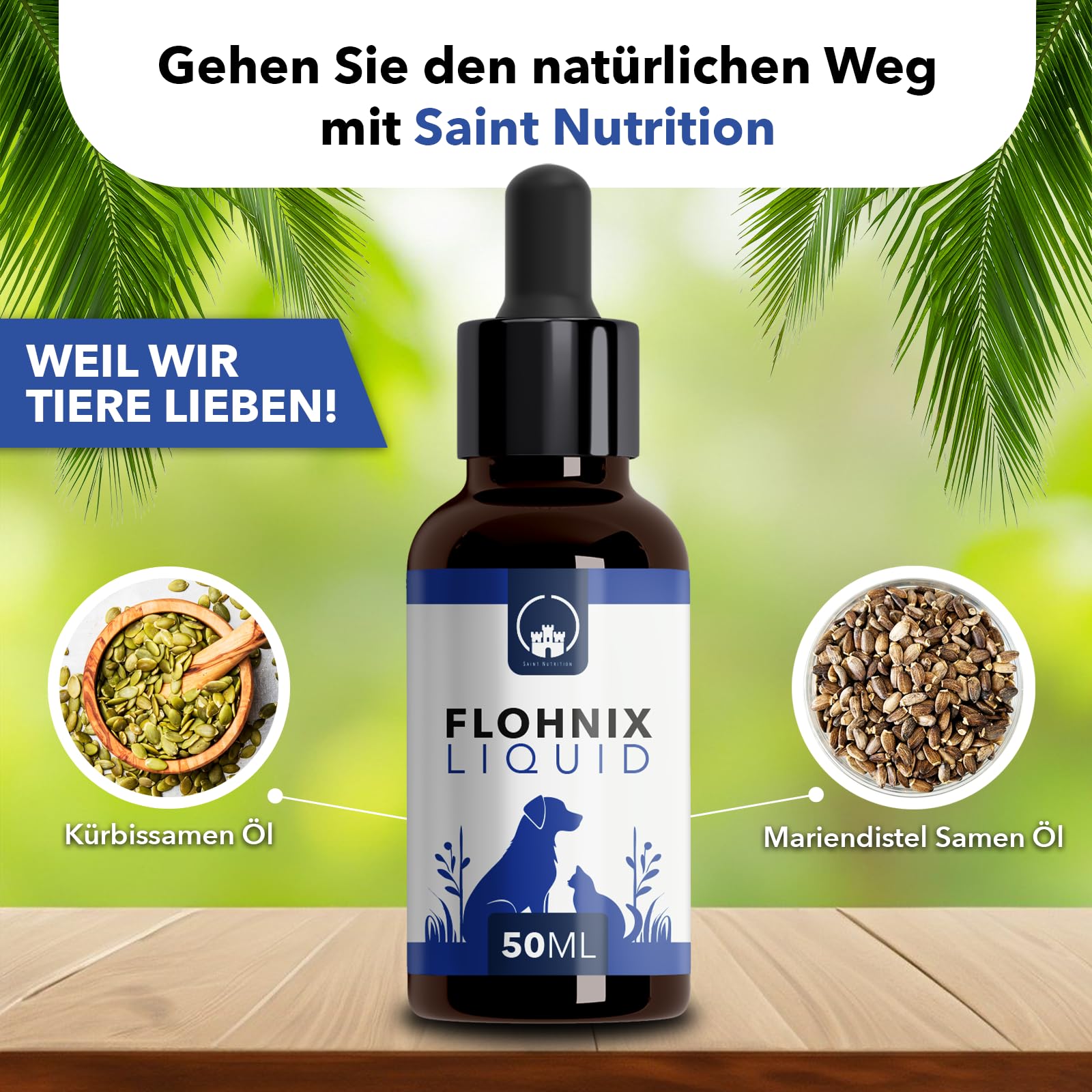 Flohnix Liquid – Floh und Zeckenschutz für Katzen – Futterzusatzmittel für Parasitenabwehr – Flohschutz für Hunde - Ohne künstliche Zusätze – Einfache Dosierung – Für Katze und Hund jeder Große
