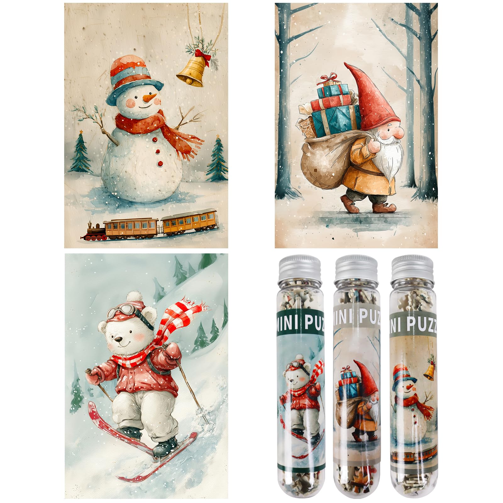 MISITU 3 Pack Mini Jigsaw Puzzles 150 Pieces for Adults Snowman Santa Claus Challenging Game Travel Puzzle Christmas Home Decoration