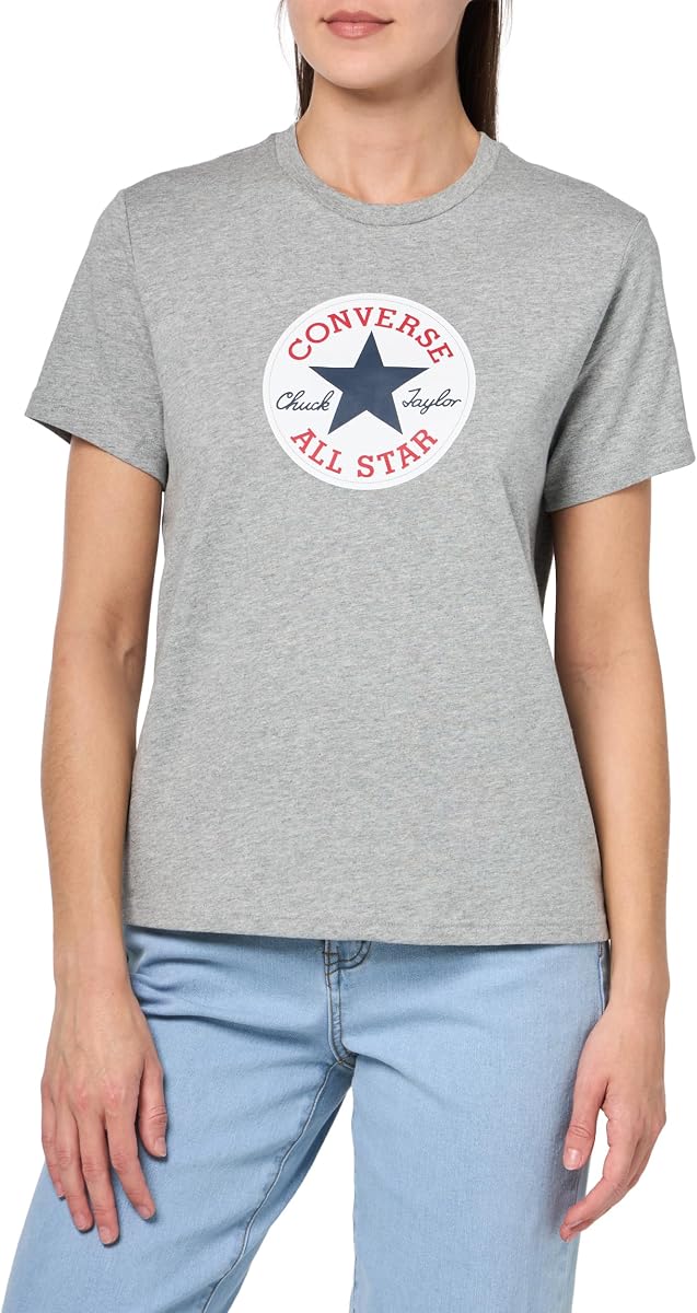 Converse Camiseta casual con cuello redondo y logo Chuck Patch para mujer
