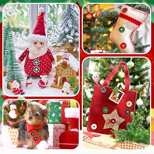 Miniatura 4 de JUNEBRUSHS 260 botones de madera a cuadros de búfalo de Navidad, 4 agujeros, botones redondos de madera para calcetines de Navidad, decoración de