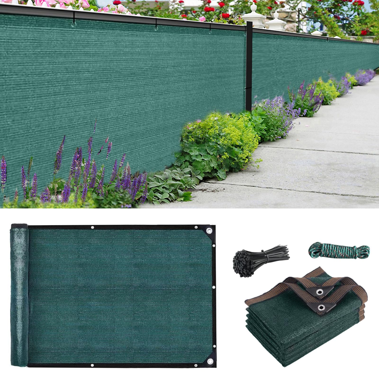 Garden Privacy Netting 2 x 5m, Privacy Fence Screening 90% HDPE Outdoor Shading Net, Fence Screening UV-Resistant Tear-Resistant Shading Net with Cable and String