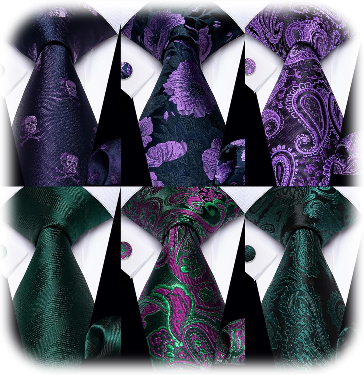 YourTies Men Ties Pack Silk Paisley Tie for Men Set FLoral Necktie with Pocket Square Cufflinks Wedding Business Party 6Pack