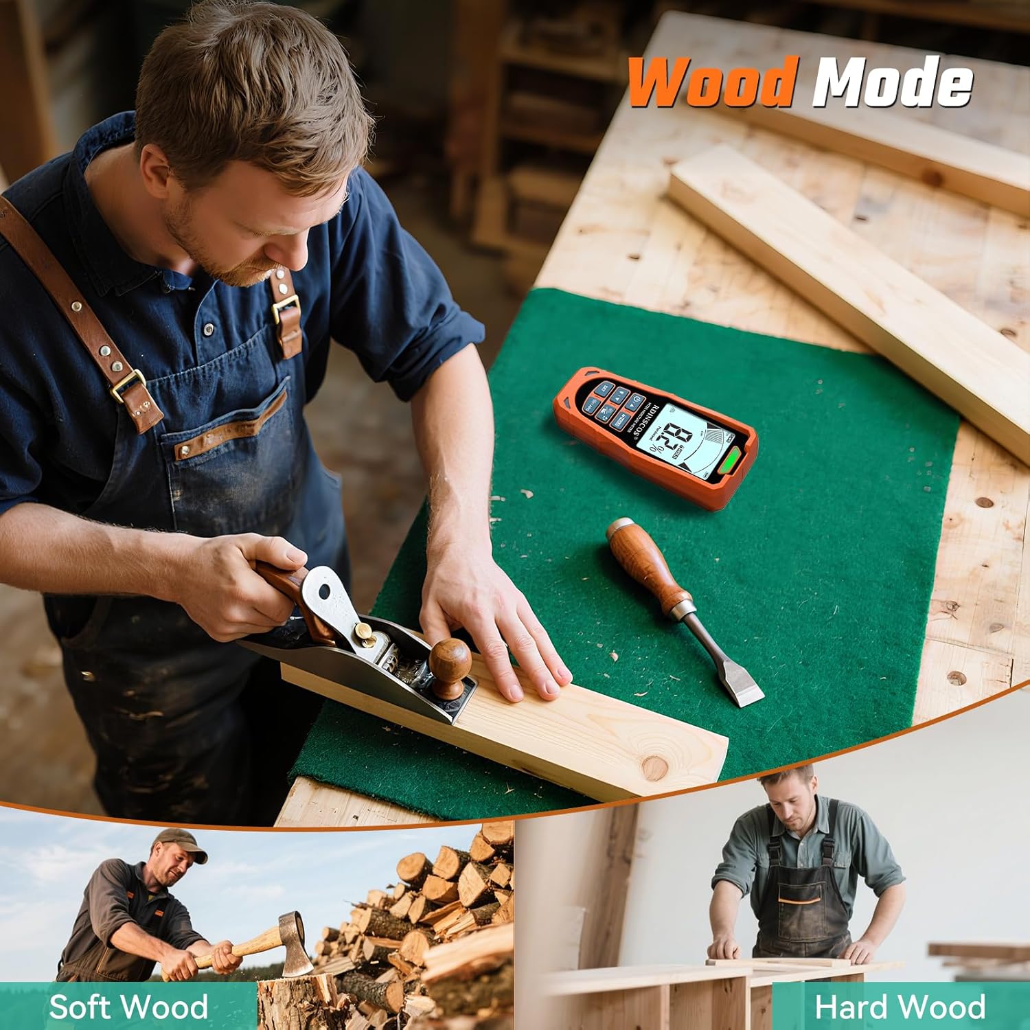 RDINSCOS Pinless Moisture Meter, 6-in-1 Moisture Detector Non-Destructive Moisture Tester for Wood,Drywall, Plaster, Concrete, Screed & Flooring with Audible Alarm & Rechargeable Battery