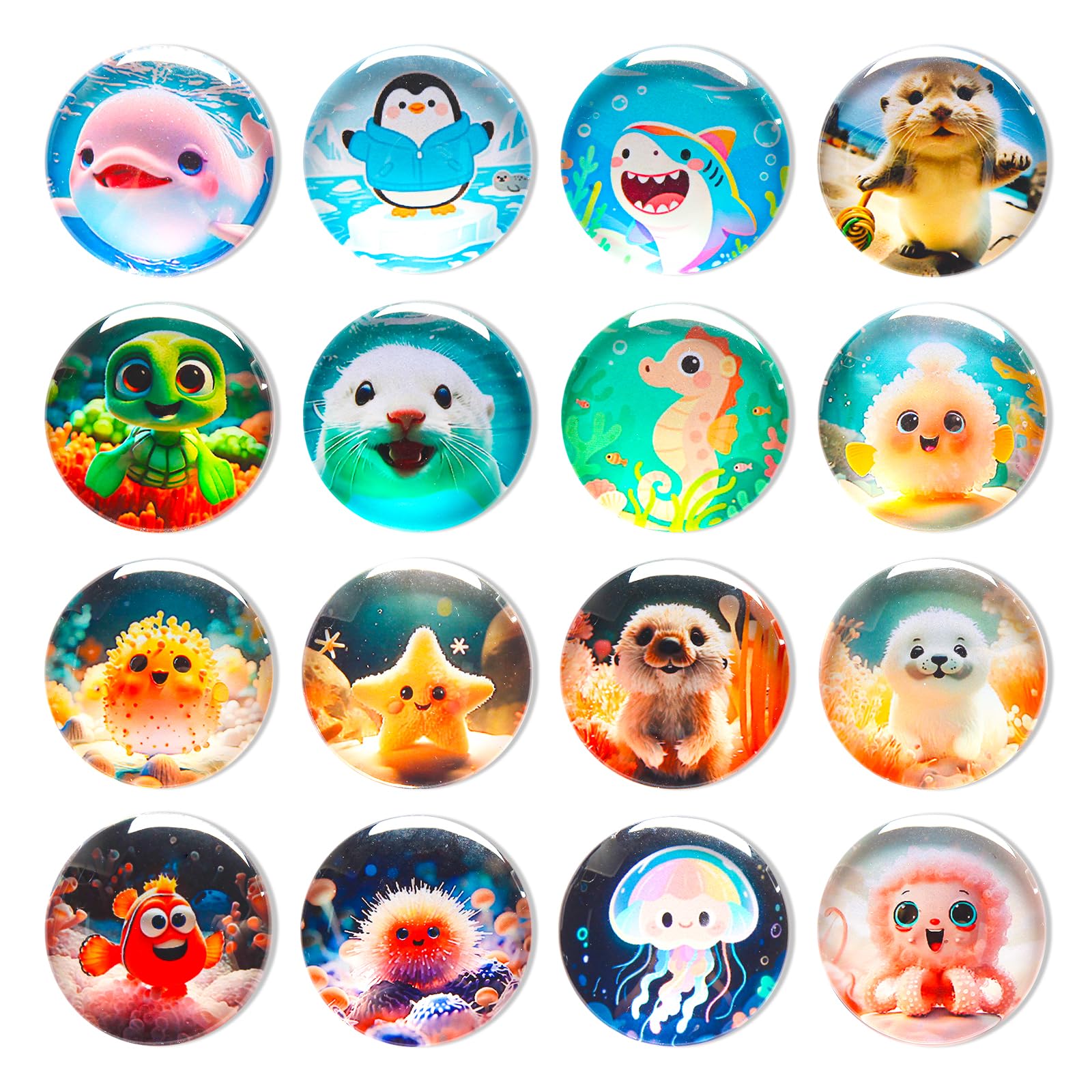 Aurinovellia 16 Pezzi Calamite per Frigorifero Animali Marini, Magneti Decorativi per Casa, Lavagnette, Armadi, Foto, calamite bambini, Magneti Magnetici Resistenti e Colorati