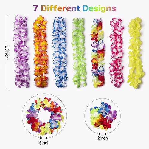 Miniatura 2 de HongyiTime 56 unidades de Leis hawaianos, suministros para fiestas Luau de collares, diademas y pulseras de flores elásticas, decoraciones hawaianas