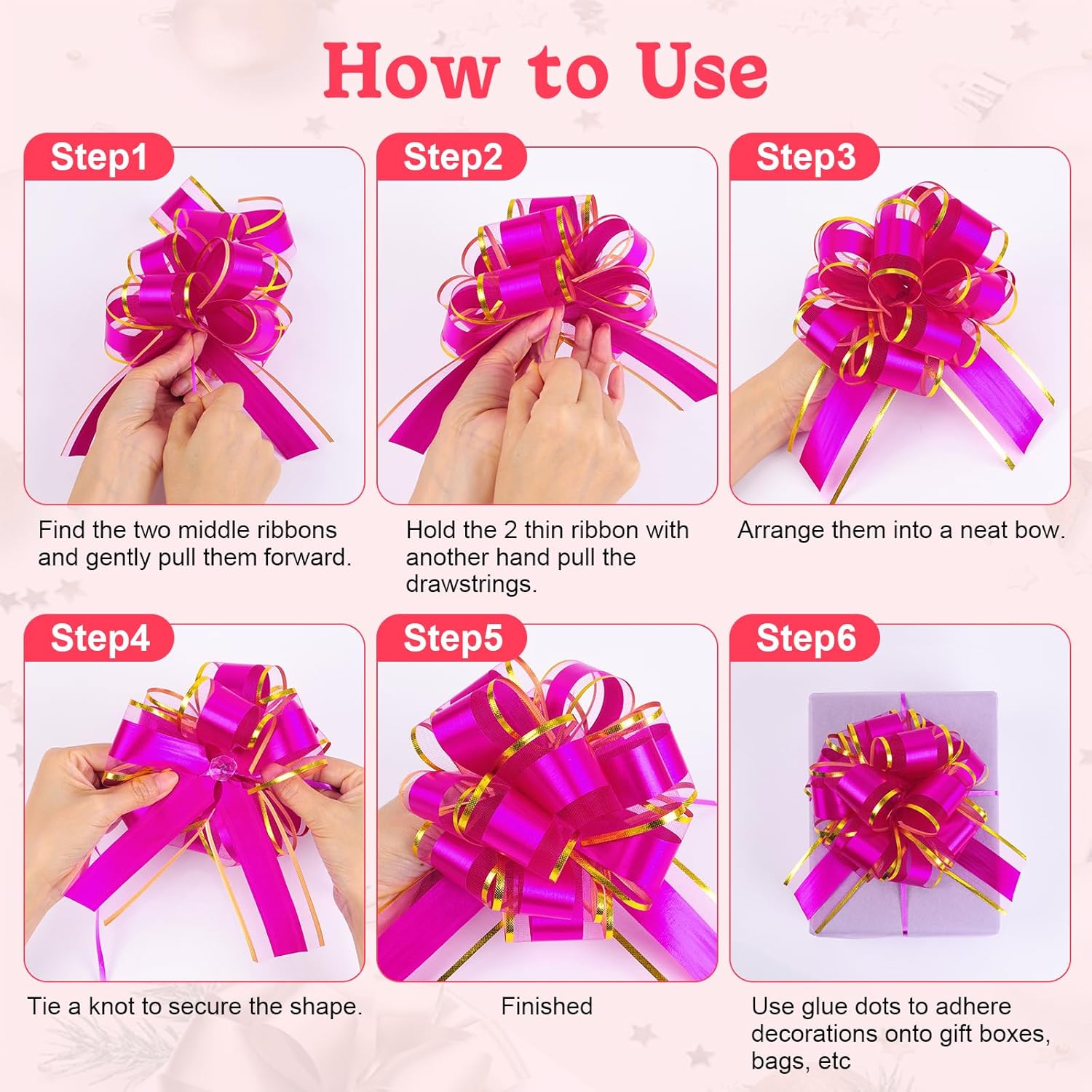 24PCS 6 Inch Large Pull Bows,12 Colors Bow for Gift Wrapping,Reusable Birthday Ribbon Bow for Wrapping Boxes & Decorative Accents - Image 3