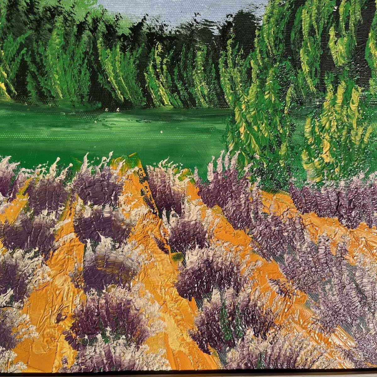 手書き油絵 ラベンダー畑 額付 絵画 インテリア