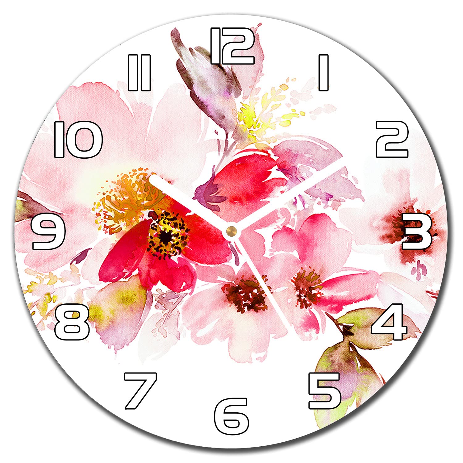 Horloge en verre de sécurité Coloray ⌀ 30 cm, impression florale premium pour salon