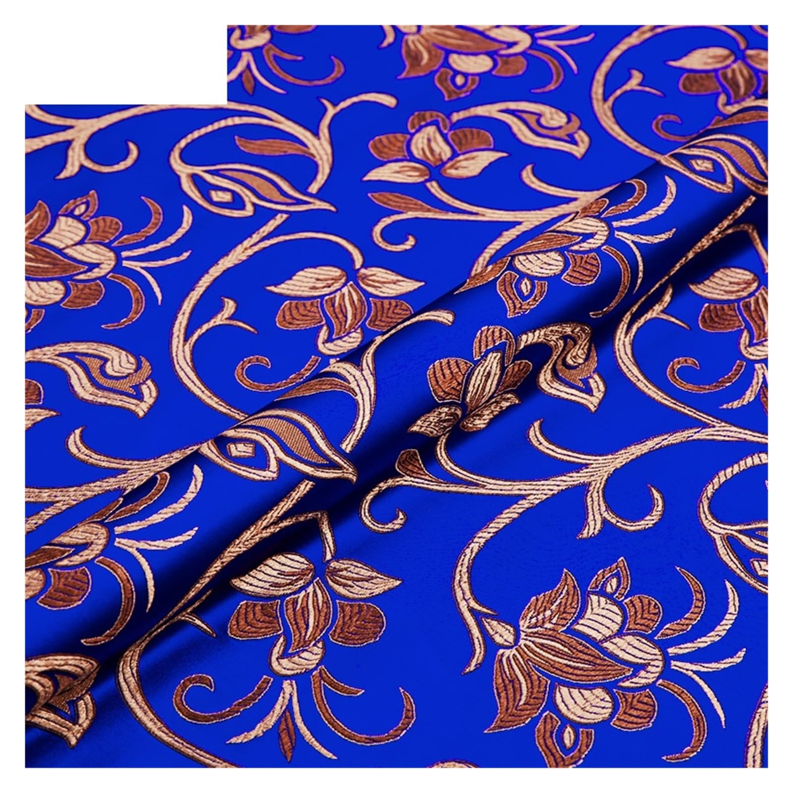 Tkanina satynowa z jedwabiu Brokatowa satynowa tkanina kwiatowa do szycia kimono Cheongsam DIY wielokolorowe wiele rozmiarów(Sapphire Blue,200x75cm(2m))