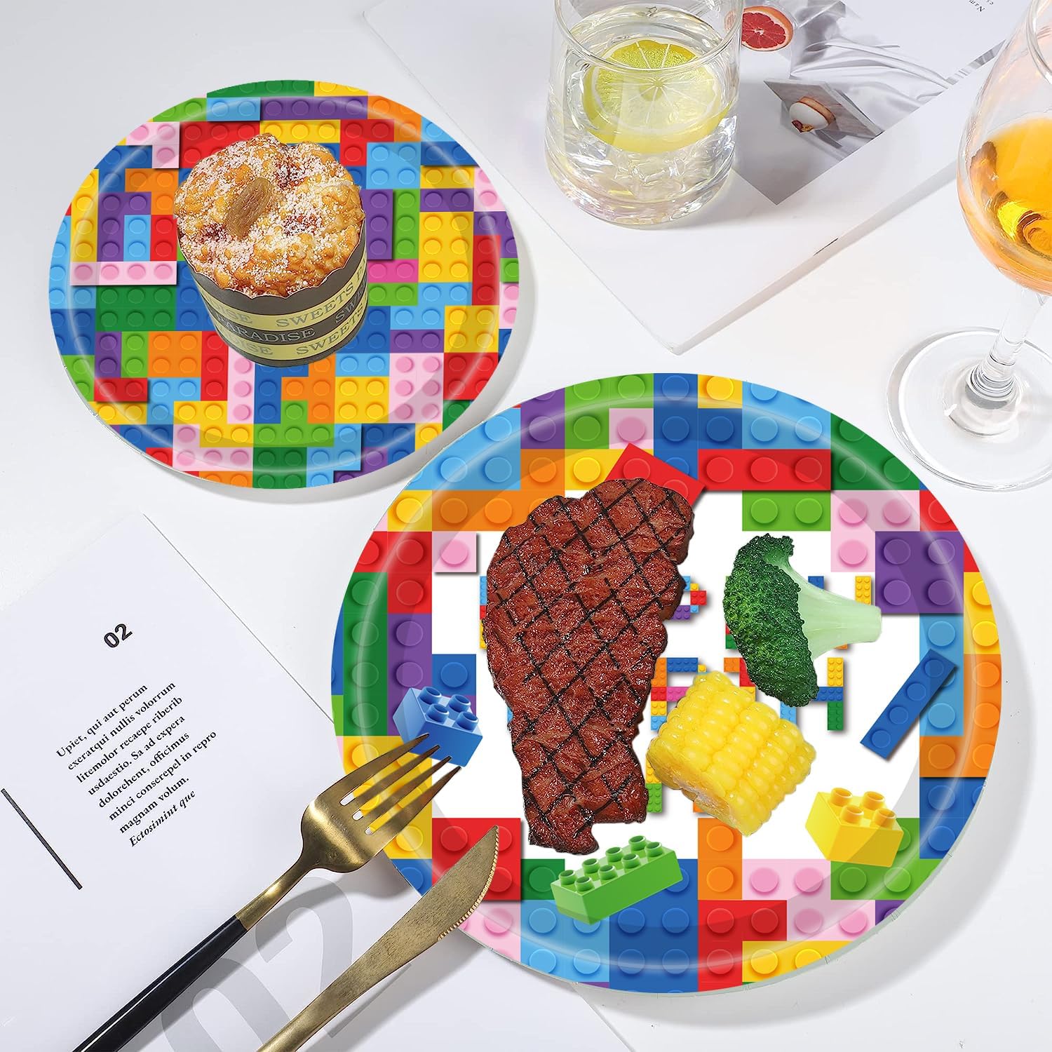 100Pcs Building Block Party Supplies Building Block Paper Plates 50 9"Colorful Building Block Dinner Plates 50 7"Building Block Birthday Plates,for Colorful Blocks Birthday Party Decoration