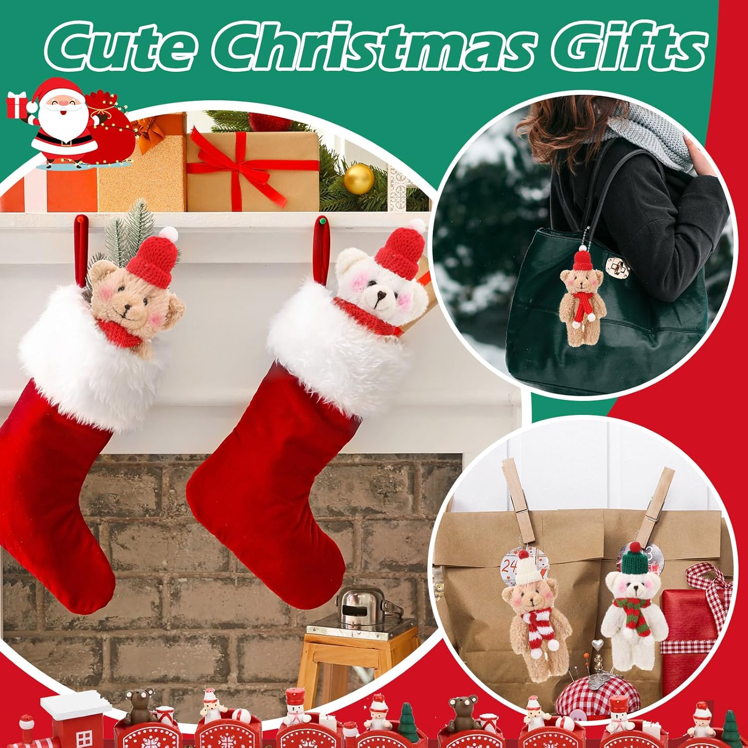 Shappy 12 Pcs Christmas Mini Stuffed Bears Bulk Small Stuffed Animals Keychain 6 Inch Plush Bear with Scarf Hat Tiny Doll for Birthday Christmas Party Decorations Craft(Cute)