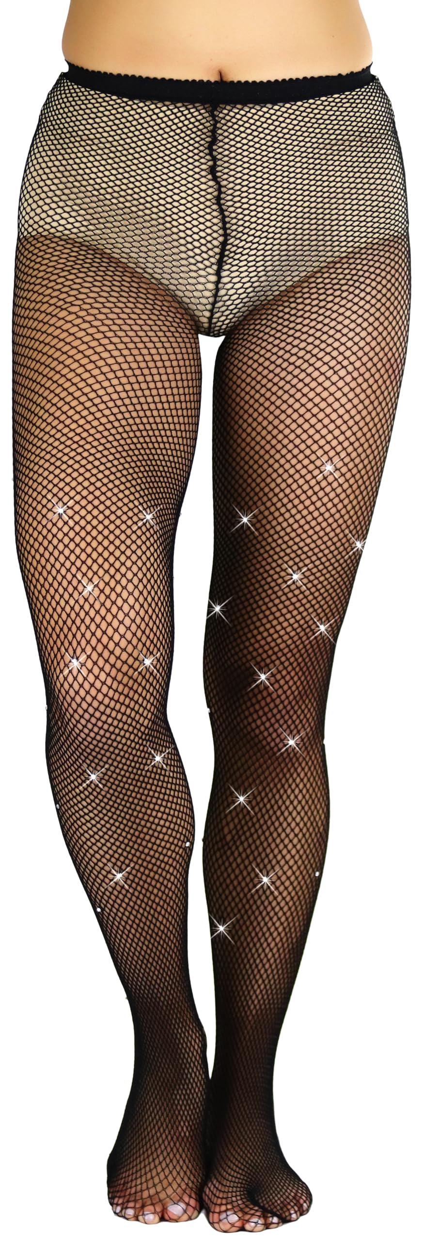 ToBeInStyle - Medias de red con brillantes para mujer - Negro - Talla única