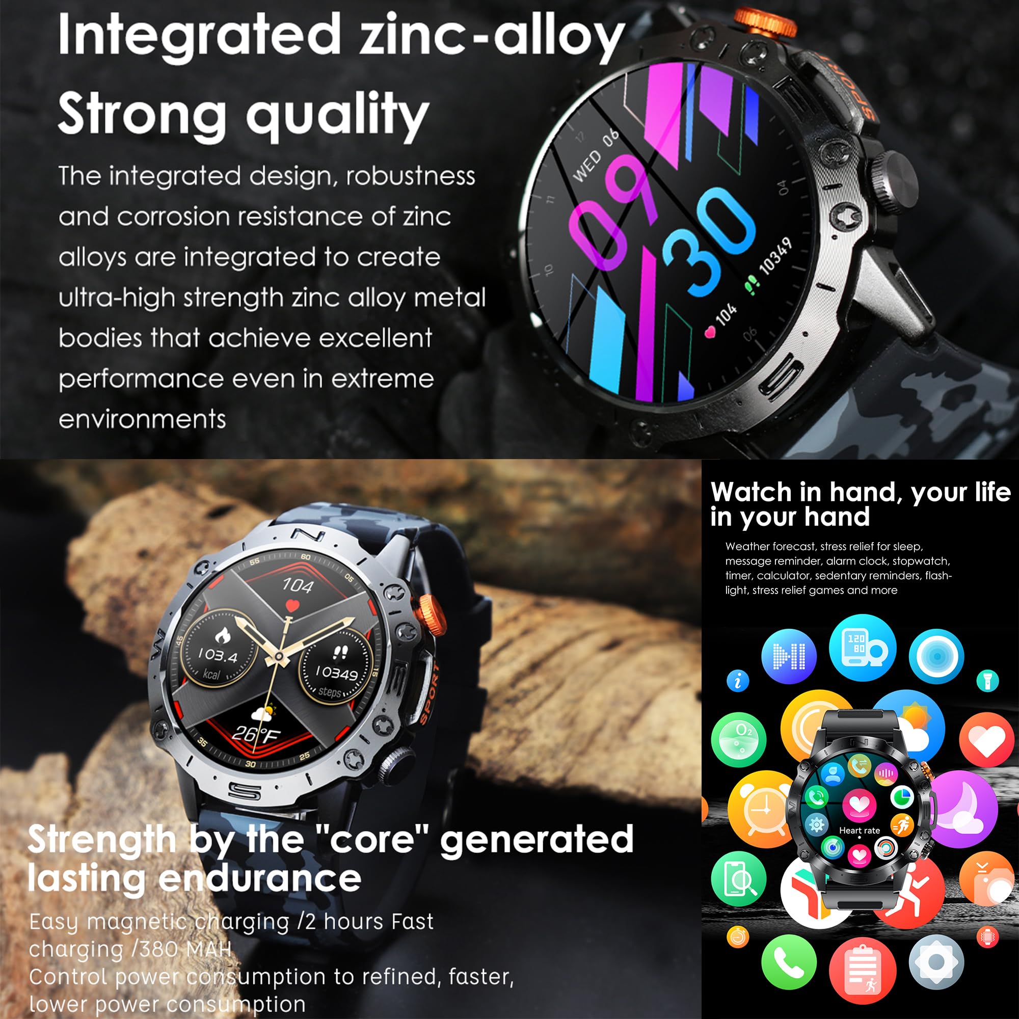Smartwatch Męski, Inteligentny Zegarek Który Może Wykonywać i Odbierać Połączenia, 1,43” AMOLED Fitness Tracker 123 Sportowych Wodoodpornością Asystent Głosowy AI dla telefonów z Android iOS (czarny)