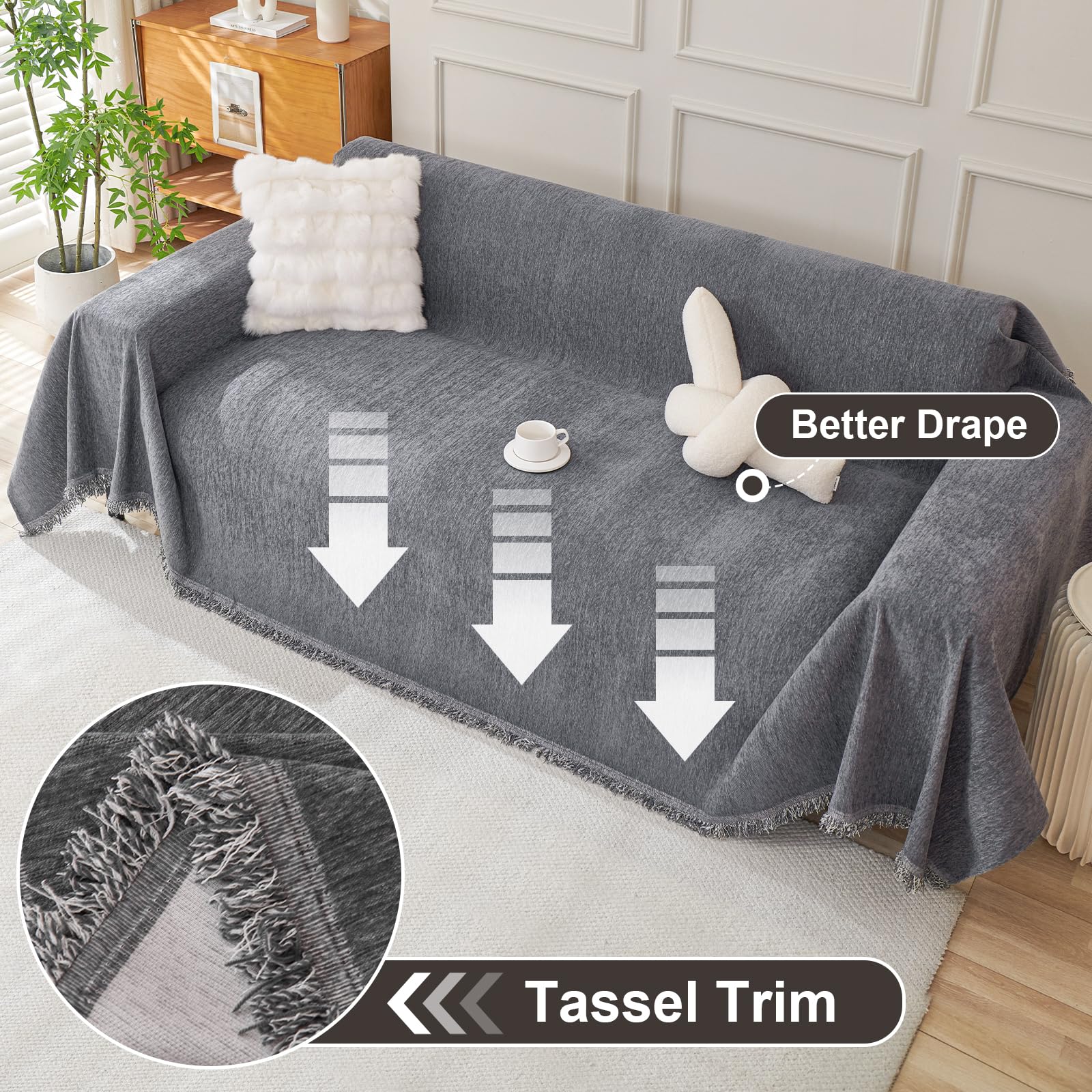 Chenille Sofa Cover 3 Seater, Dog Couch Cover for Corner Sofa Washable Sofa Slipcover - Image 3