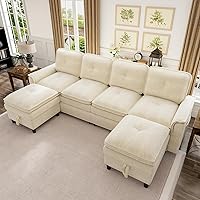 Vista 13 de HNEBC Sofás para Sala de Estar - Sofá seccional modular con chaise móvil, juego de sofá de 4 asientos con otomana, sofá en forma de L con cojines