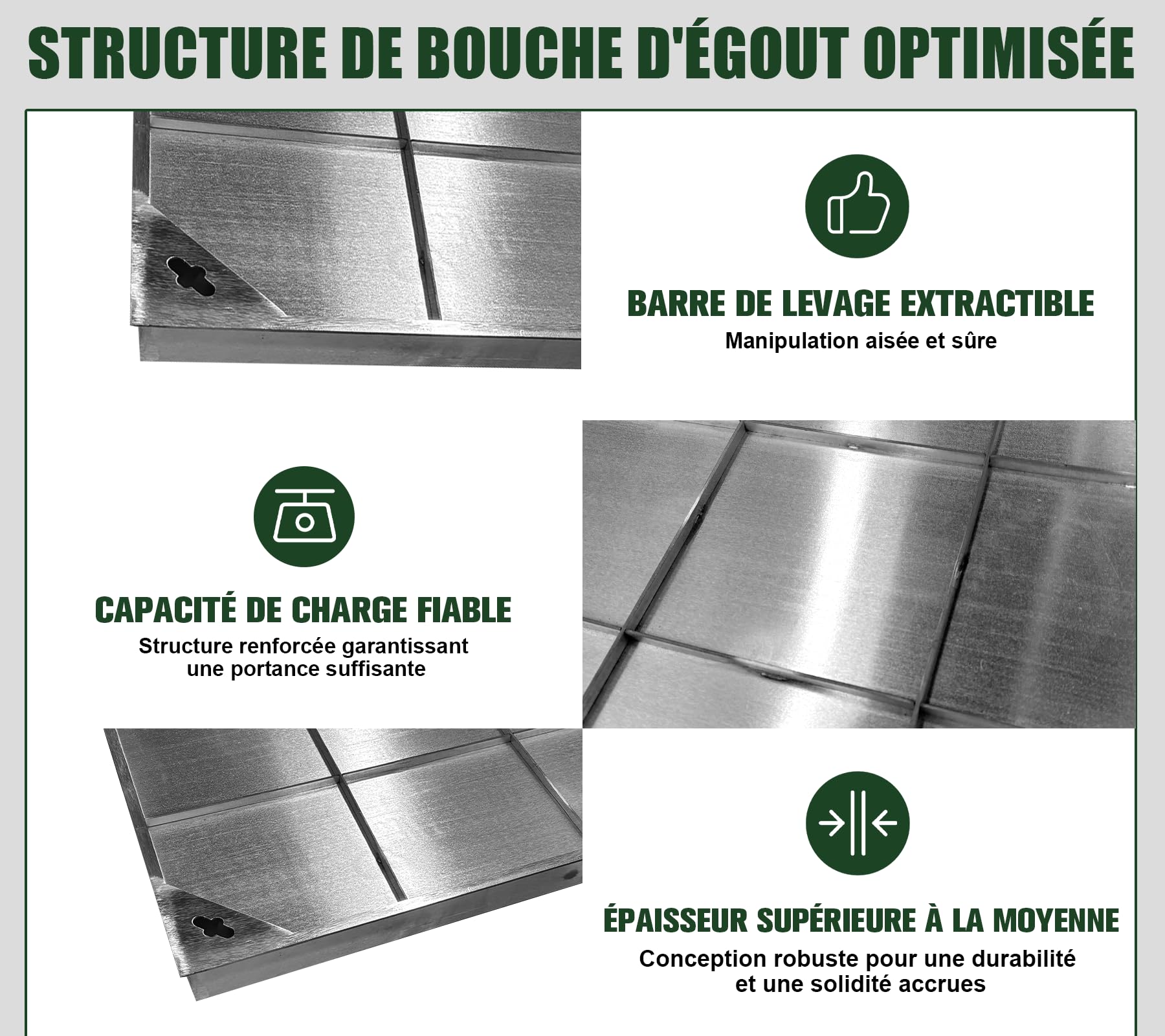 Couvercle de regard encastré en acier inoxydable-Passage:235x235mm-A15 Couvercle à carreler encastré en acier inoxydable-Pour intérieur & extérieur-Encombrement 300x300mm
