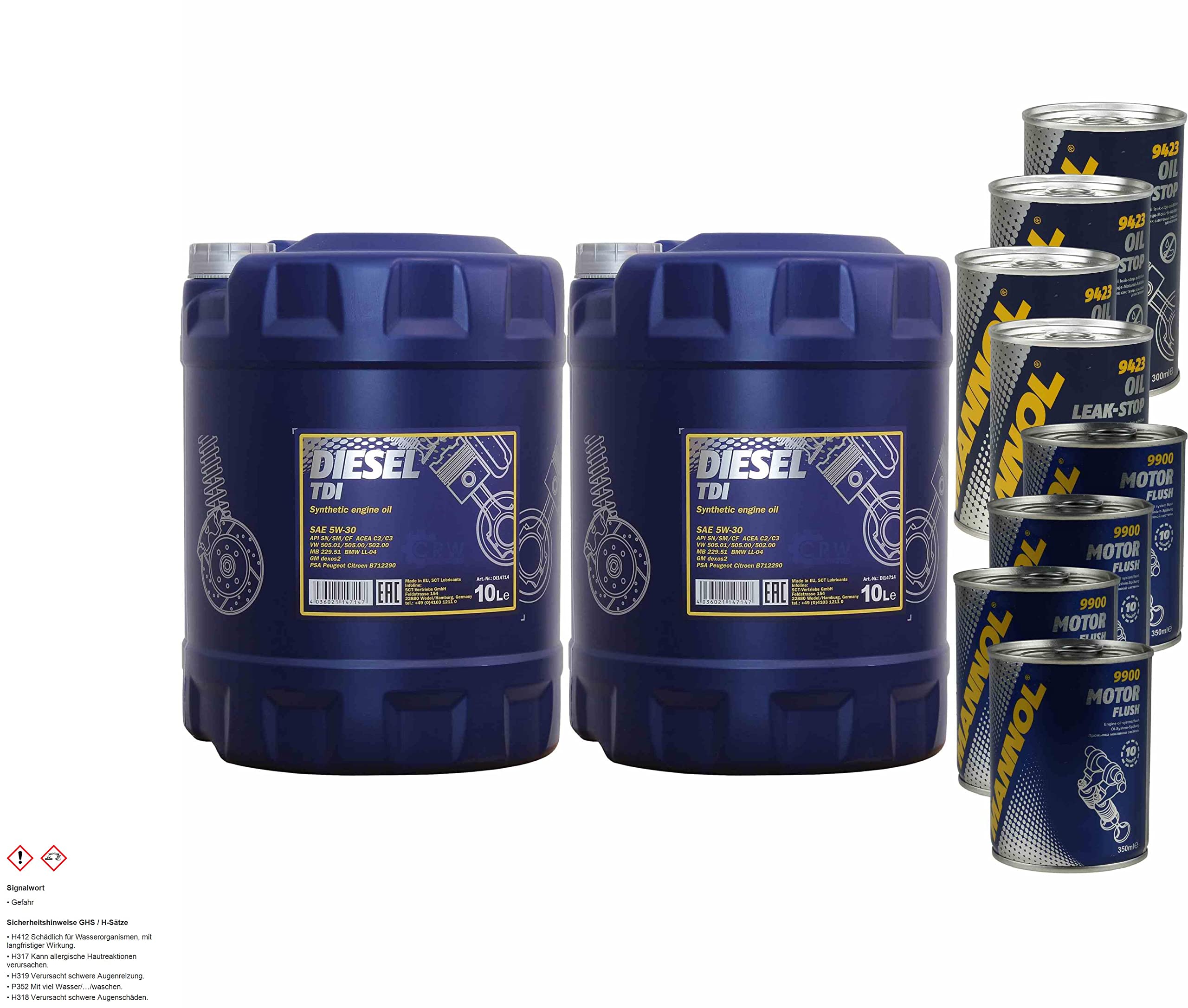 20L d'huile moteur MANNOL Diesel TDI 5W-30 4x MANNOL Leak-Stop ADDITIF+Nettoyant moteur