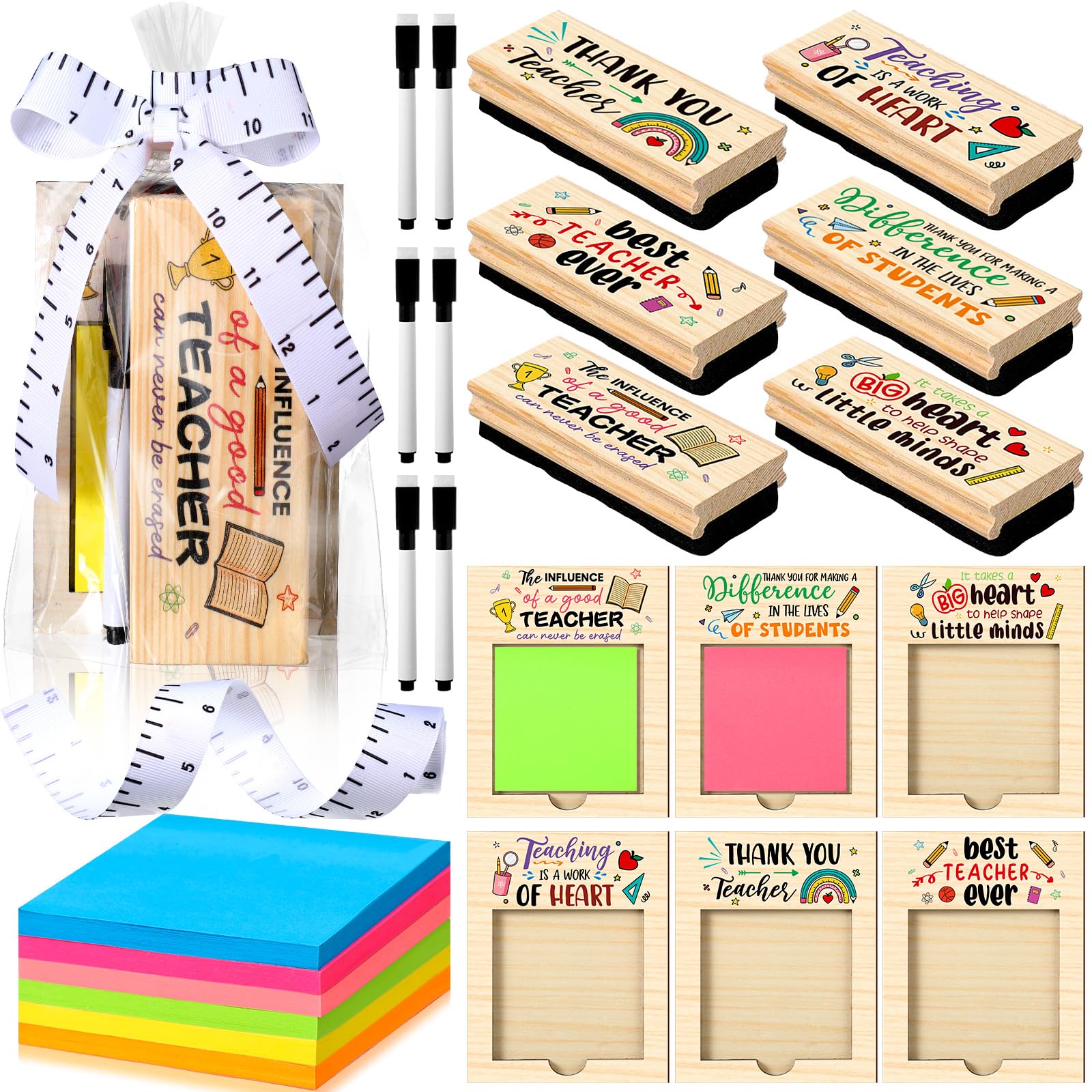 Kosiz 6er Geschenk-Set von Lehrer zu schätzen wissen, inkl. 6 Danksagungskartonträger, 6 Blatt selbstklebend, 6 Holznotizenhalter für Lehrer