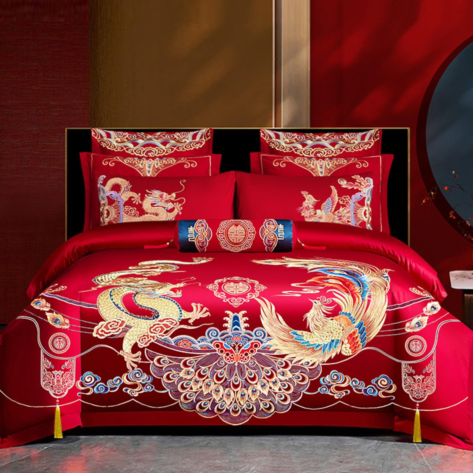 Juego de ropa de cama KIRYU rojo dragón para renovar el dormitorio con estilo oriental