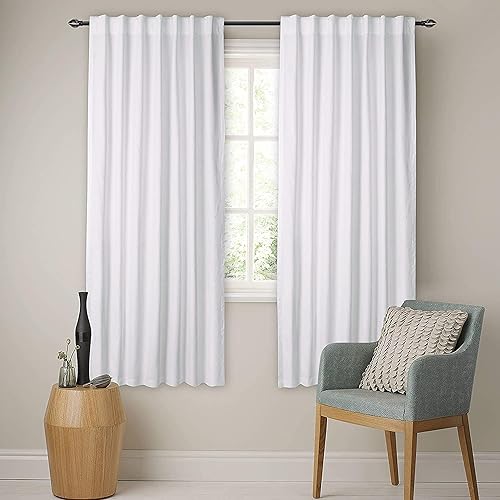 Kitchen Cotton Duck Reverse Tab Top Curtains - 50x63 Inch - White - Set of 2 Panels