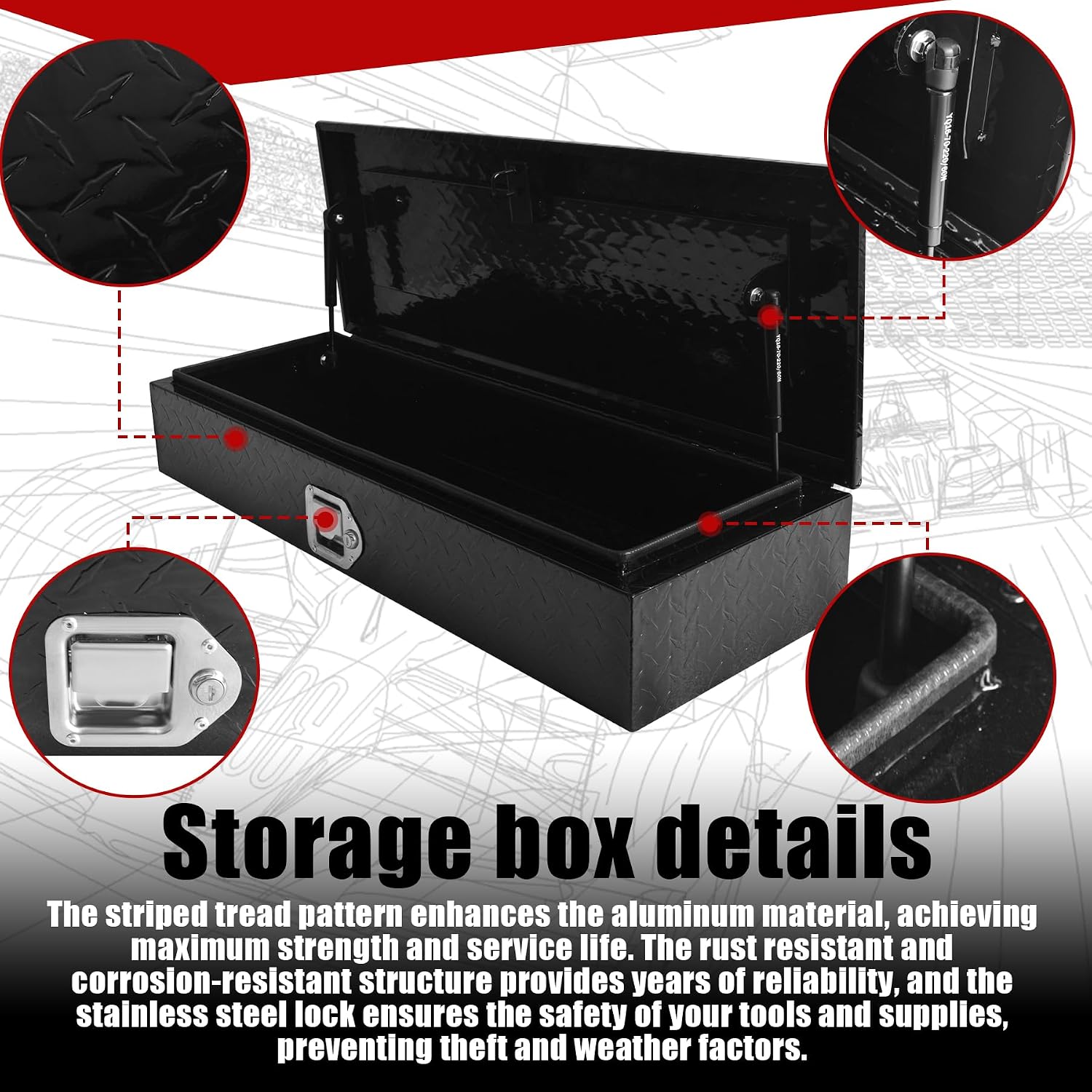 35.5" x 12.8" x 6.5" ATV/UTV Rear Aluminum Storage Box Heavy Duty Tread Pattern Truck Cargo Box Trailer Toolbox with Latch and Keys Suitable for Off-Road Vehicles Utility Vehicles
