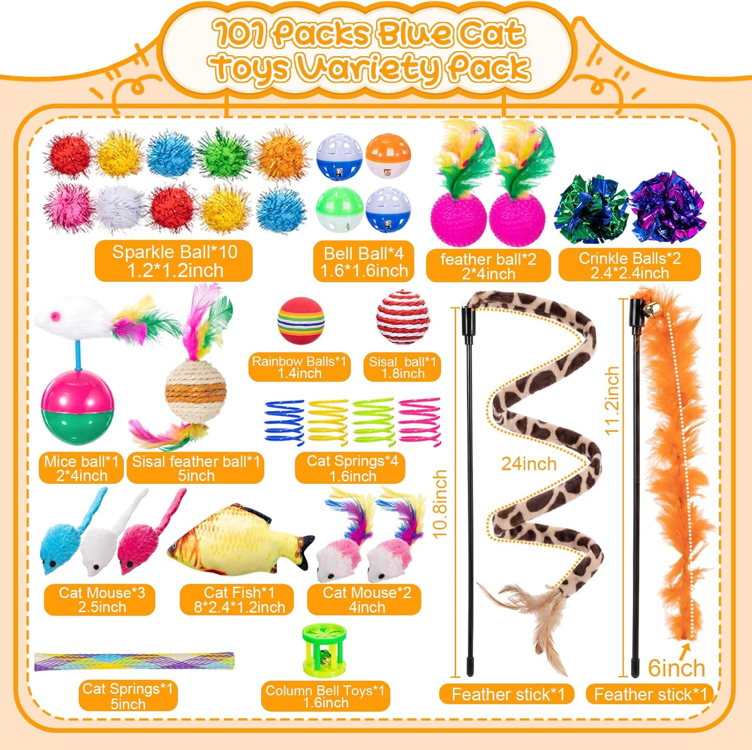 Leitee 38 Pcs Mother‘S Day Cat Storage Basket Gift Toy Set Kitten Toys, Including 2 Way Tunnel, Bell Crinkle Balls Spring Feather Teaser Sisal Ball Simulated Fish, Interactive for Indoor Pet