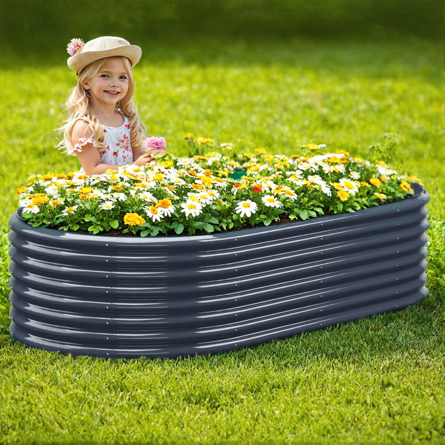 Cama de jardín elevada de 6 x 3 x 2 pies, cajas galvanizadas para exteriores, maceta de jardín para verduras, flores, hierbas (180 x 90 x 60 cm, gris)