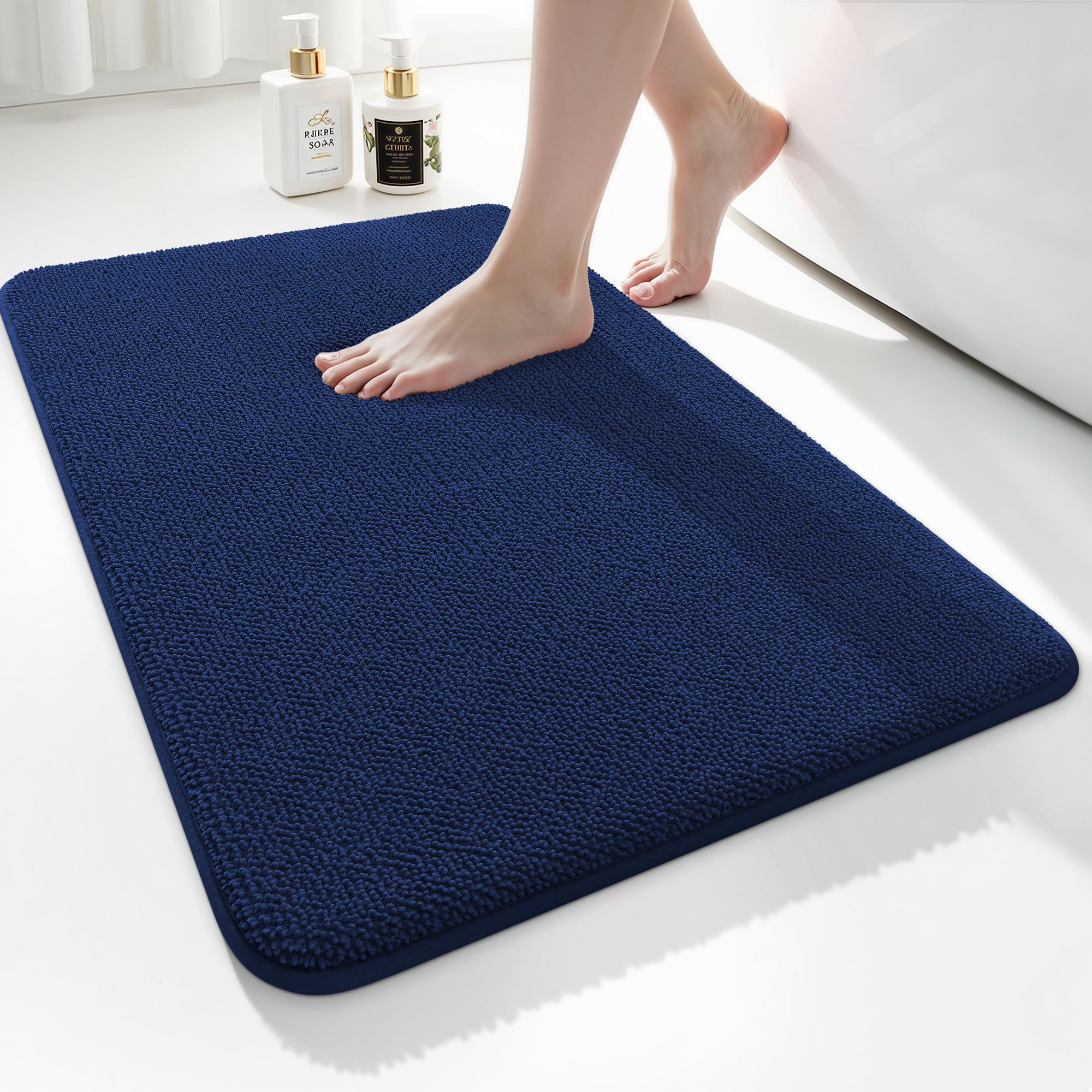 smiry Thick Memory Foam Bath Mat,40 x 60 cm,Extra Soft Absorbent Bathroom Mat,Non-Slip Quick Dry Bath Mats for Bathroom,Machine-Washable Bath Rug Foot Mat,Navy Blue