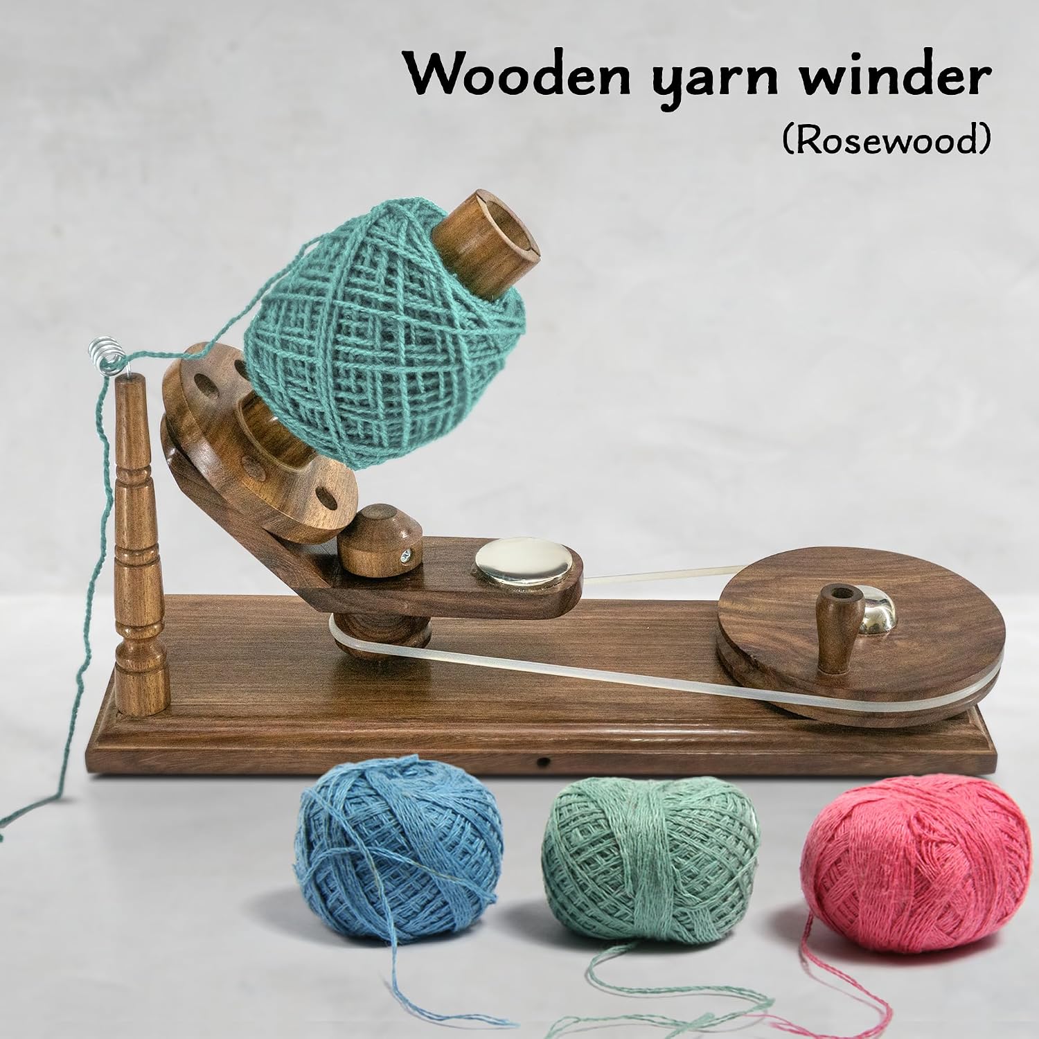 Traditional Wooden Handcrafted & Hand Operated Yarn Center Pull Ball Winder - for Knitters and Crocheters | Rosewood Winder with Sturdy Construction | Knitting & Crocheting Gifts Ideas