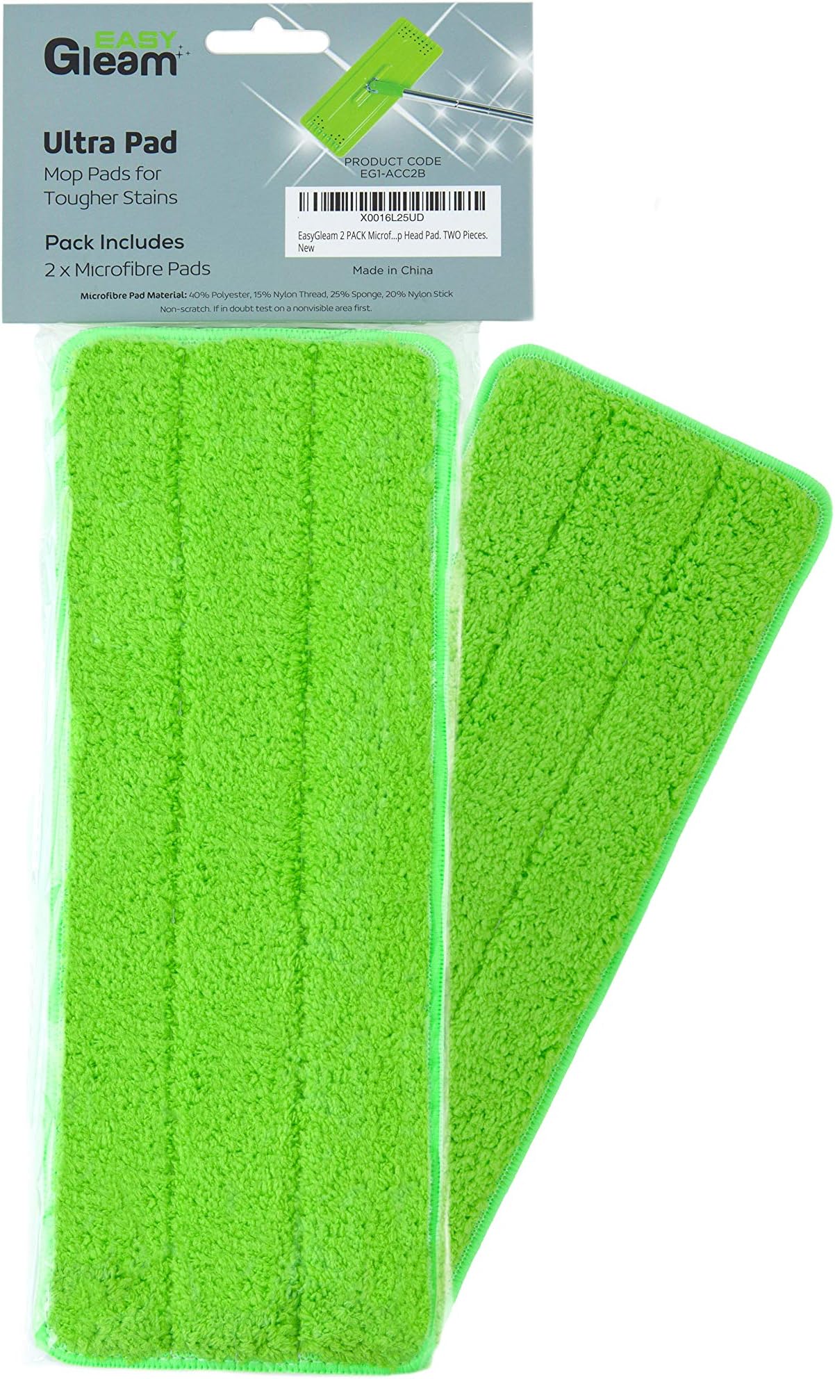 Easy Gleam Ultra PAD. Textured, Non-Scratch Microfiber mop pad. Removes Stubborn Dirt, Suitable for All Floor Types. Washable and Reusable Microfibre Refill pad. 2 Pack.