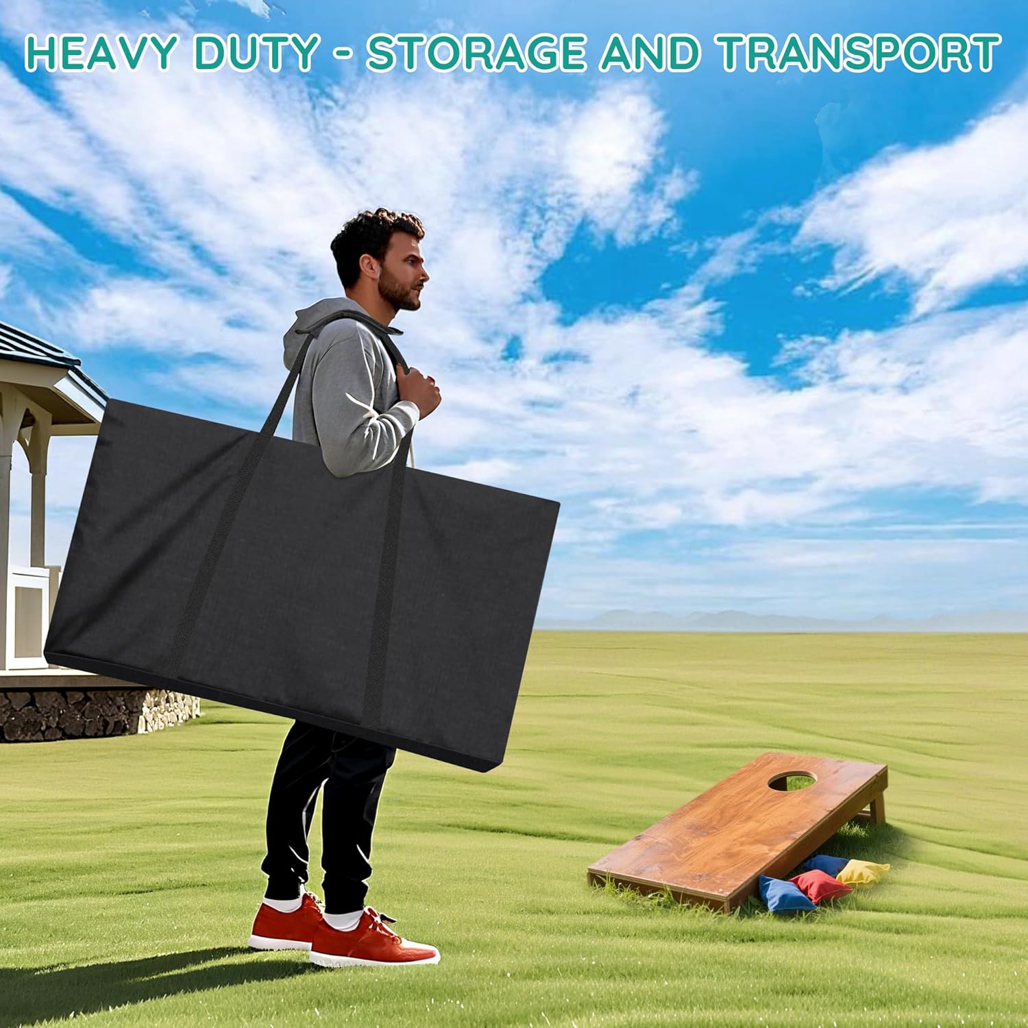 ZKOO Cornhole Carrying Case Fits 4' x 2' Regulation Size Board, Heavy-Duty 600D Cornhole Boards Bag with Extra Pockets for Cornhole Outdoor Games