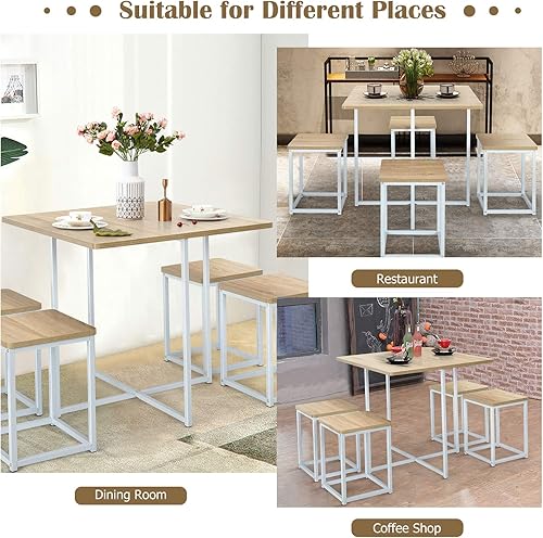 Miniatura 5 de Giantex Juego de mesa de comedor de 5 piezas juego de mesa de cocina industrial con 4 taburetes mesa cuadrada que ahorra espacio y sillas para