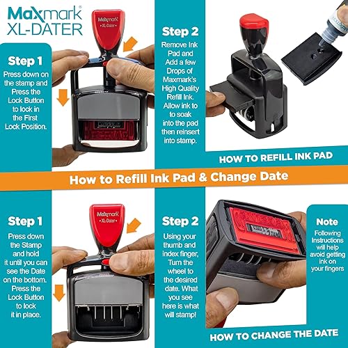 Miniatura 6 de MaxMark - Sello de fecha con 5 sellos de fecha con autoentintado, 2 colores azultinta roja