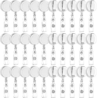Zonon 30 Pcs Retractable Badge Reel ID Holder with Clip,Clear