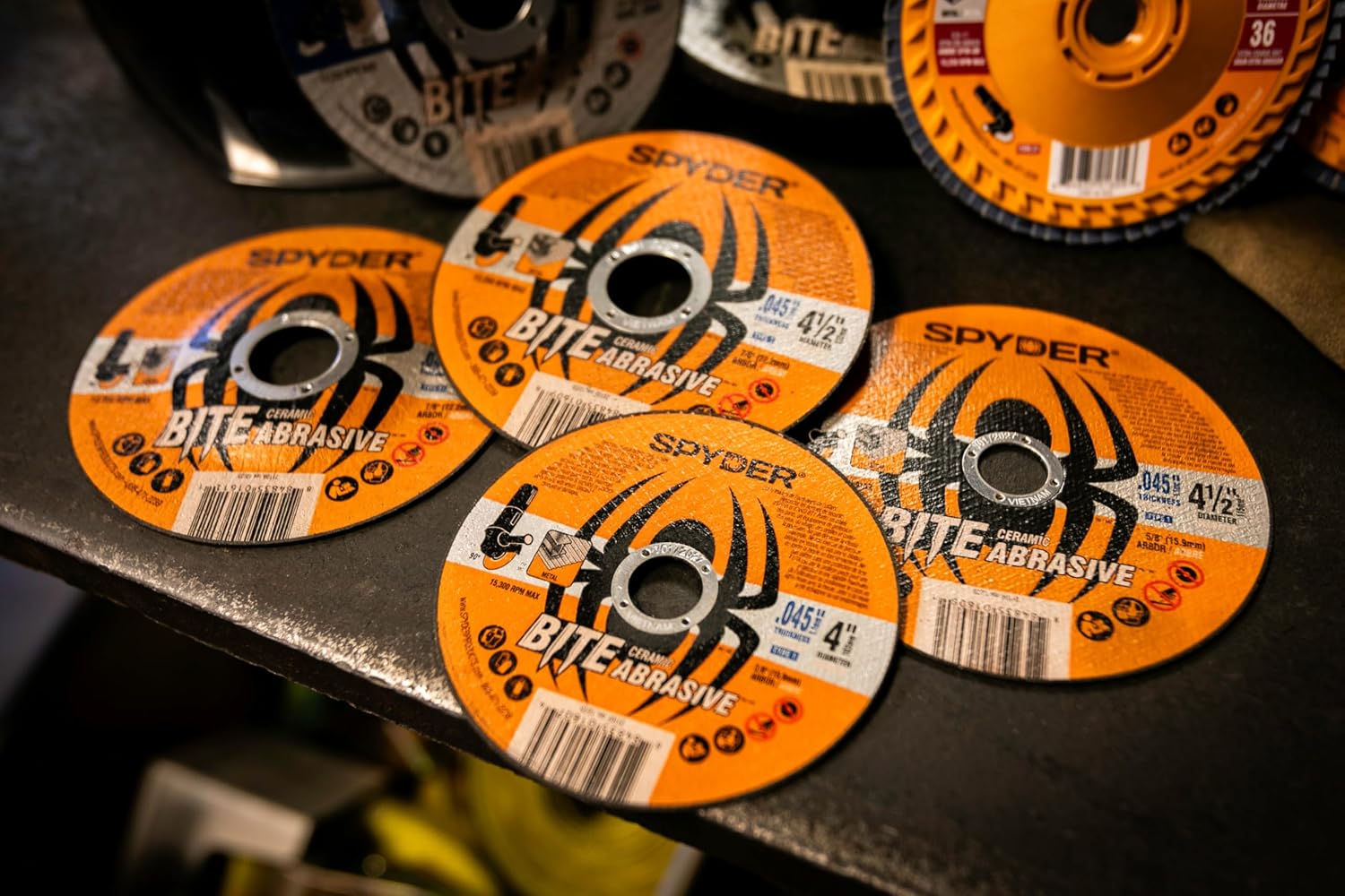 Spyder 4.5-inch Ceramic Abrasive Cut Off Wheels, 10-Pack, ⅞-inch Arbor Type 1 Disk for Angle Grinders, 0.045” Thickness, Cuts Mild and Stainless Steel, Cast Iron, and More