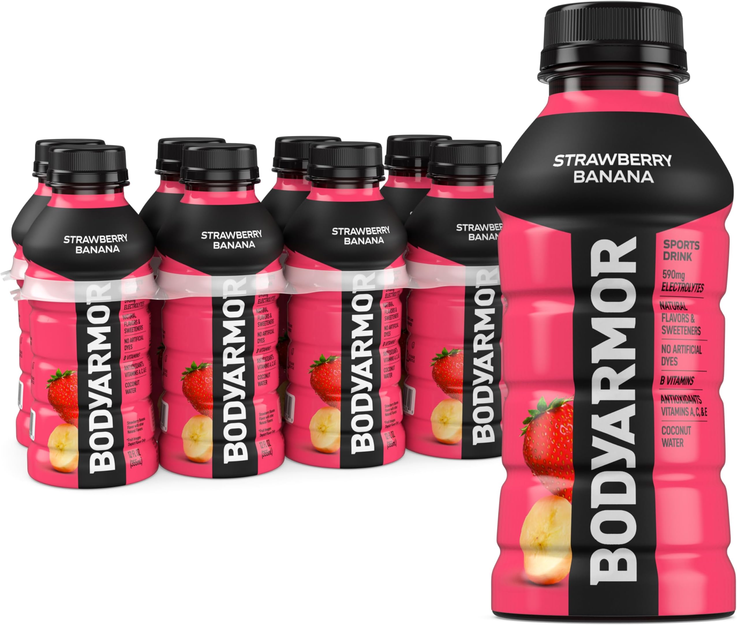 BODYARMOR Sports Drink, Strawberry Banana, Electrolyte Drink Hydration, 12 Fl Oz Bottles (8 Pack), Flavored Coconut Water with B Vitamins & Antioxidants