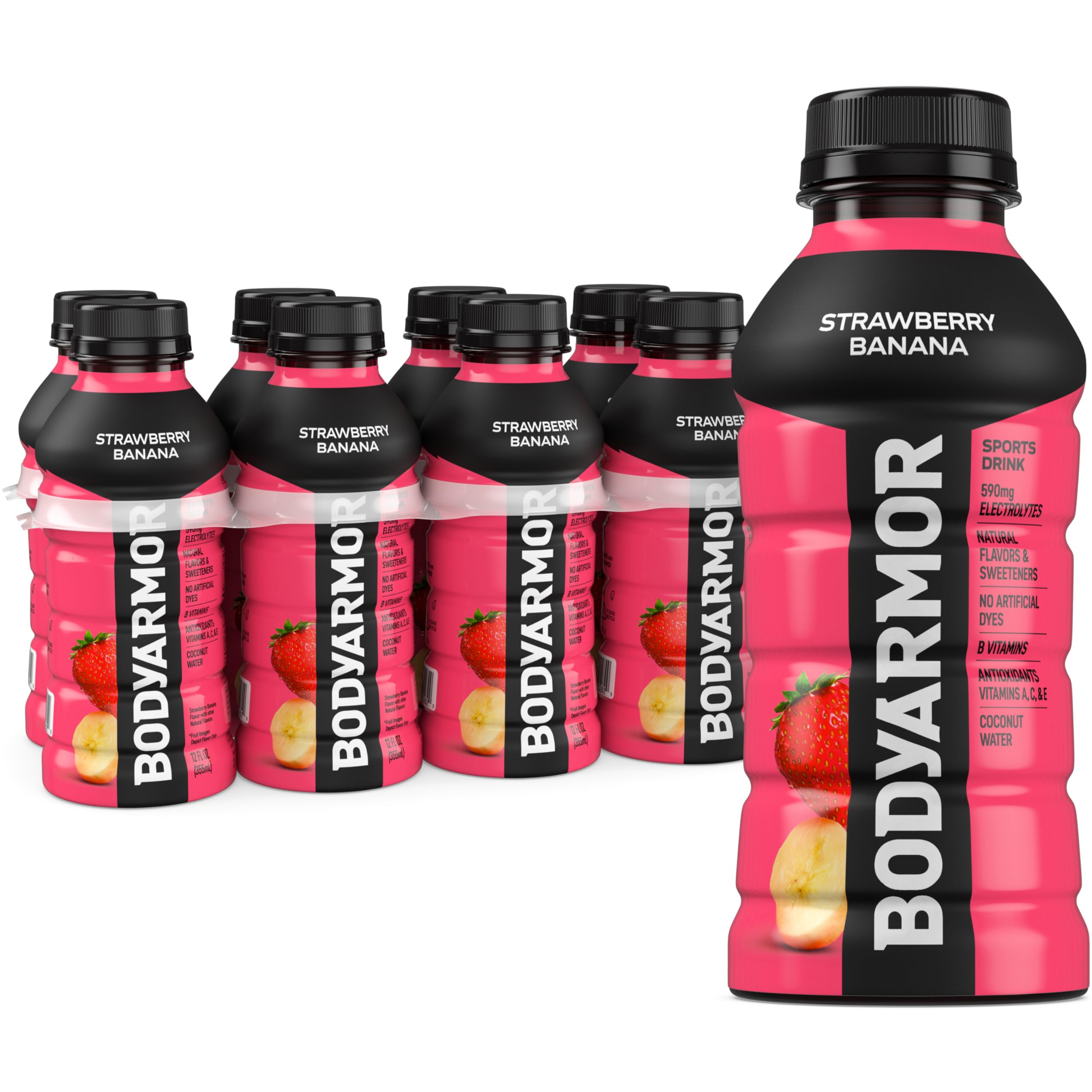 BODYARMOR Sports Drink, Strawberry Banana, Electrolyte Drink Hydration, 12 Fl Oz Bottles (8 Pack), Flavored Coconut Water with B Vitamins & Antioxidants